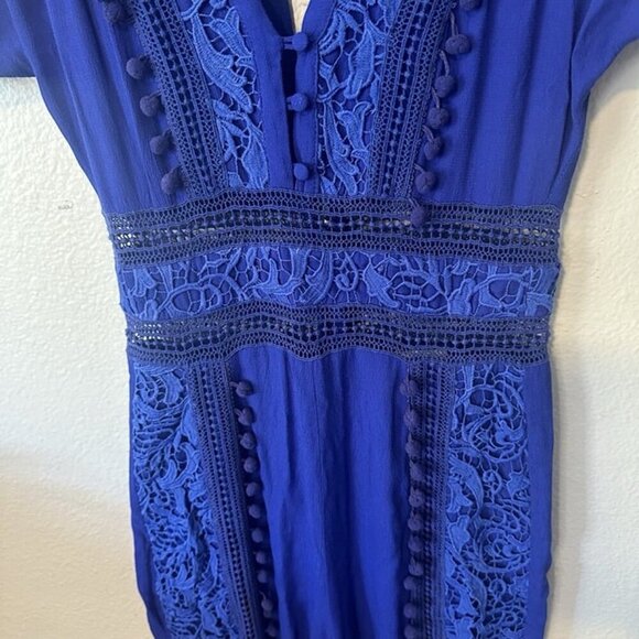 The Jetset Diaries Blue Embroidered Jumpsuit $295 V Neck Sz XS Revolve Maxi - Picture 5 of 10